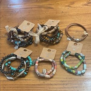 Mixed Bead Stackable Bracelet Set in Turquoise, Brown & Green